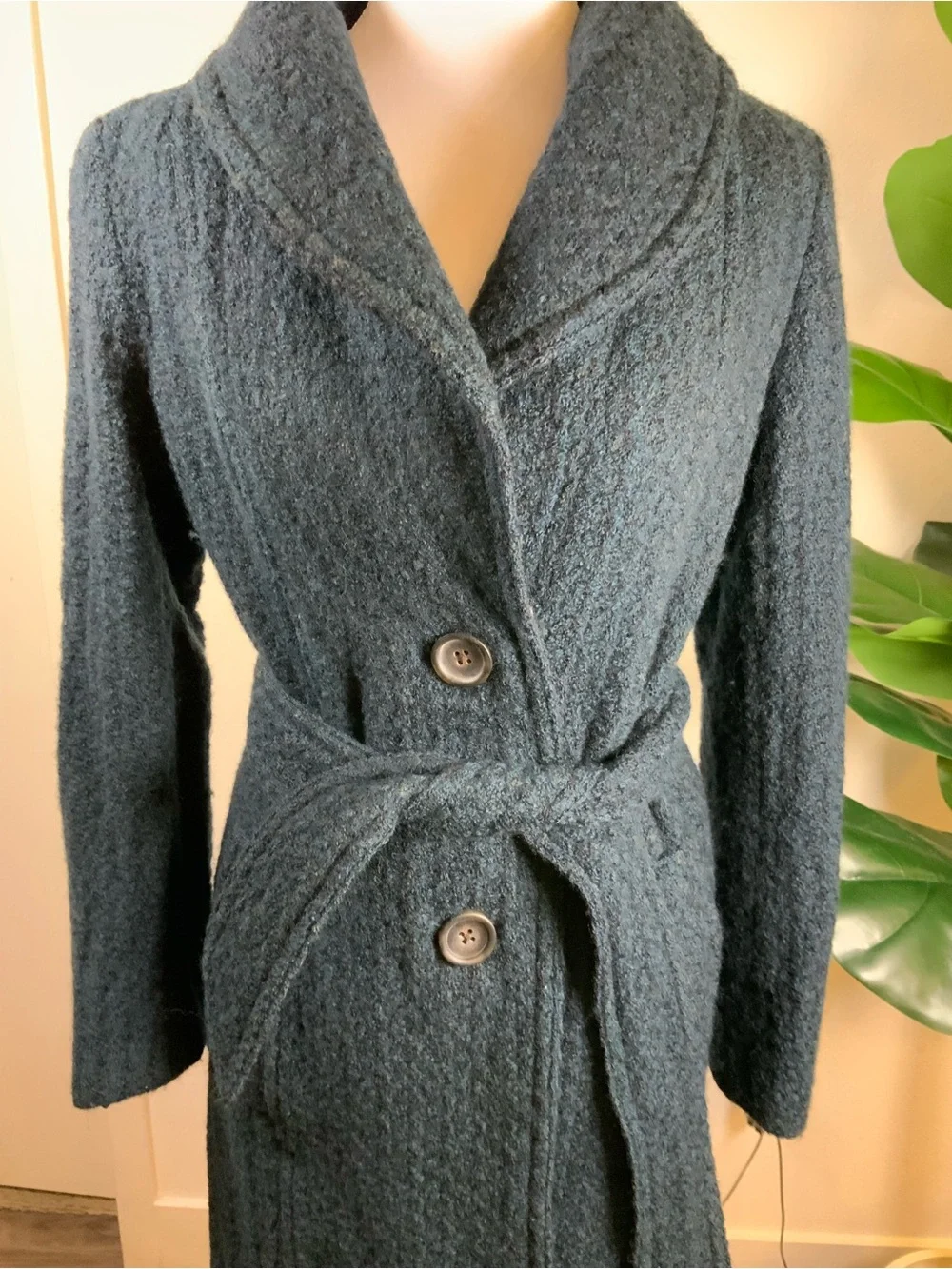 Banana Republic Dark Teal Shawl Collar Belted Trench Coat